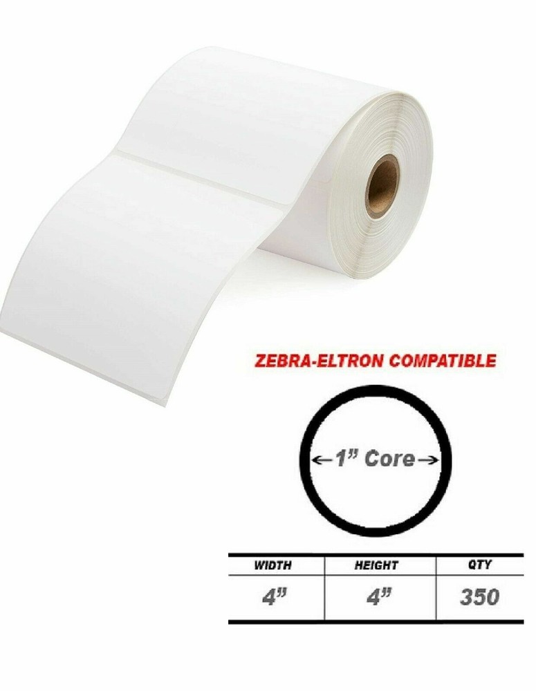 1 Roll 4×4 (4″ x 4″) Direct Thermal Zebra Eltron Labels (350 Labels/Roll)