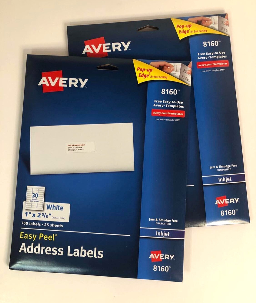 Avery Easy Peel Address Labels 8160 Ink Jet 50 Sheets Total of 1500 Labels