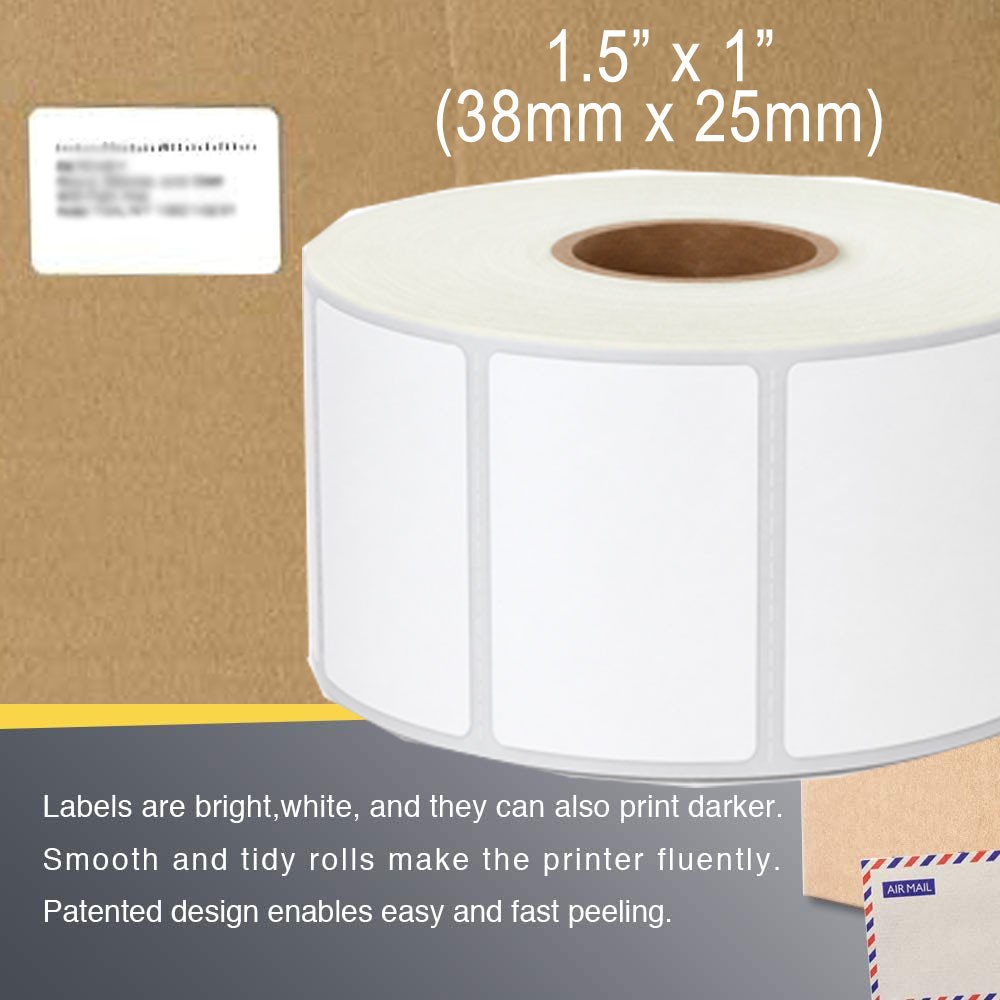 1.5″ x 1″ 38 mm x 25 mm Thermal Address Barcode Labels – FIVE ROLLS