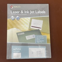 SEALED MACO Laser/Ink Jet White Half Sheet Labels 5.5″ x 8.5” ML-0200