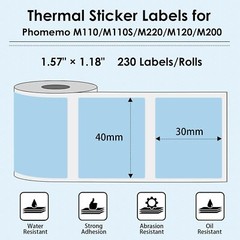 3/6Rolls Self-Adhesive Thermal Label Sticker for Phomemo M110/M220/M200 Printer