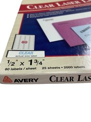Avery 5667 Clear Laser Labels 1/2” x 1 3/4” 22 Sheets – 1760 Labels Original Box