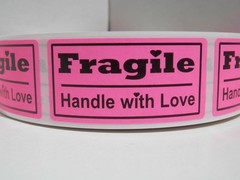 FRAGILE HANDLE WITH LOVE 1×2 fluorescent pink Warning Stickers Labels 250/rl