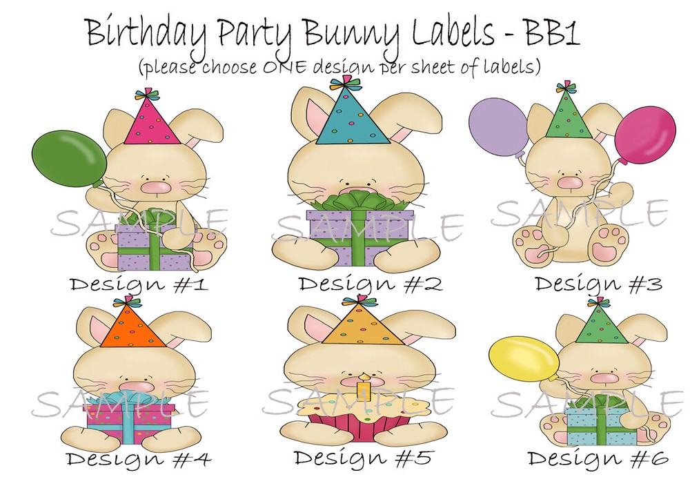 Birthday Balloons Bunny Party Rabbit Bunnies Personalized Return Address Labels