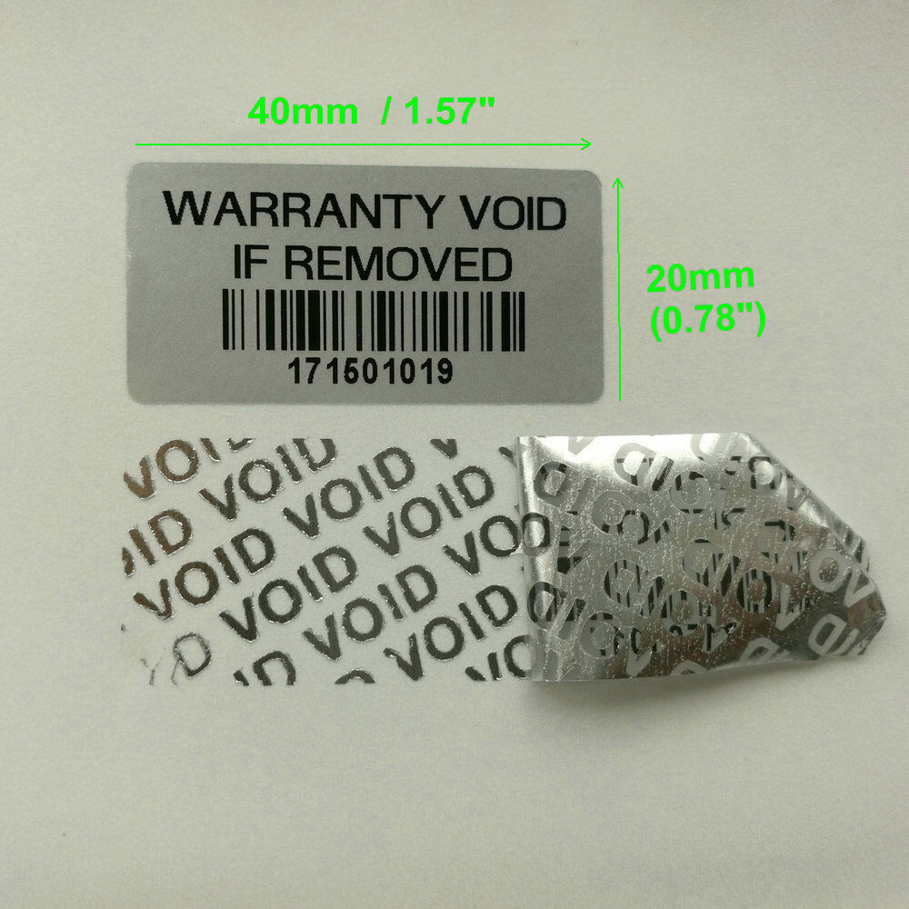 1000 WARRANTY VOID IF REMOVED Tamper Proof Security Sticker with serial number
