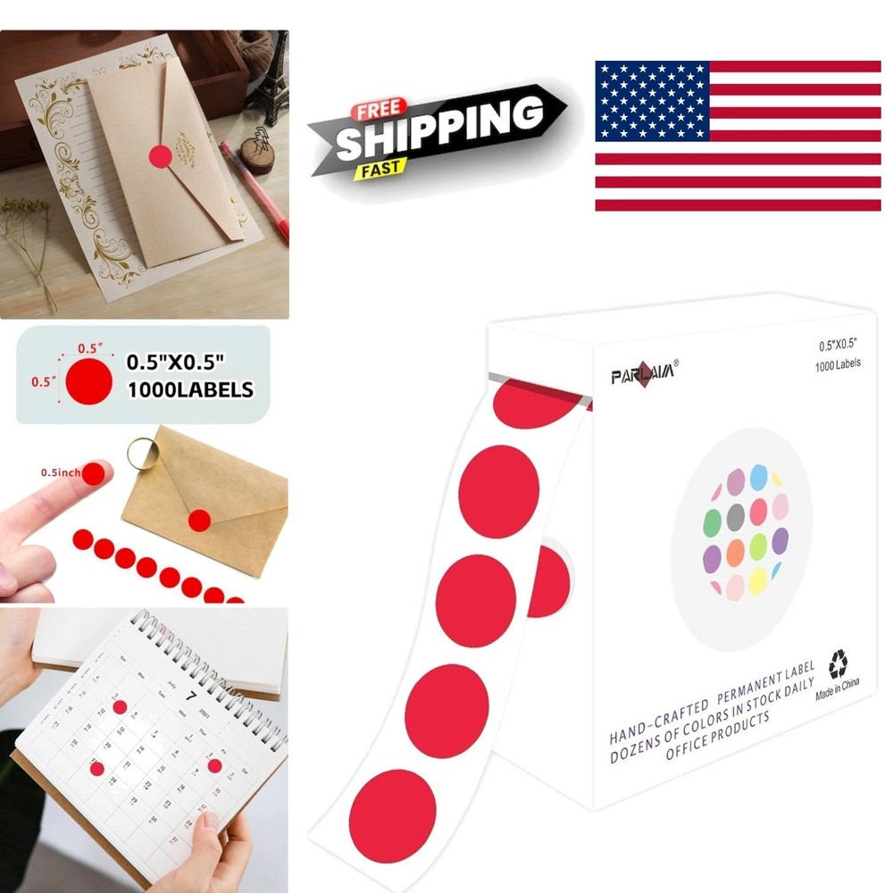 Color Coding Dot Labels 1/2 Inch Red Stickers 1000 Count for Organizing Supplies