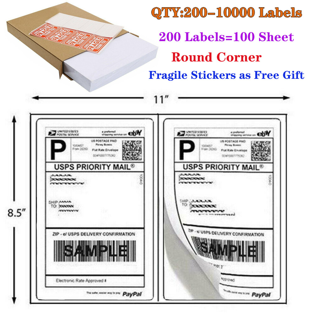 200-10000 Premium 8.5″X5.5″ Half Sheet Self Adhesive Round Corner Shipping Label