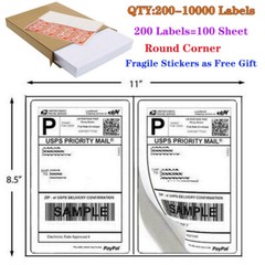 200-10000 Premium 8.5″X5.5″ Half Sheet Self Adhesive Round Corner Shipping Label