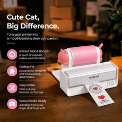 MUNBYN Cat Decor for RW405B Thermal Label Printer Roll Holder Dark Pink