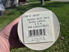 1 Roll of 500 GLASS Handle with Care Red Stickers 3″ × 4″