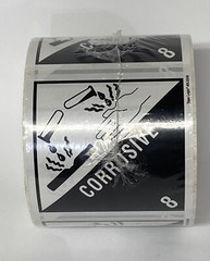 Tape Logic Labels, “Corrosive”, 4″ x 4, Black/White, 500/Roll #DL5240 New