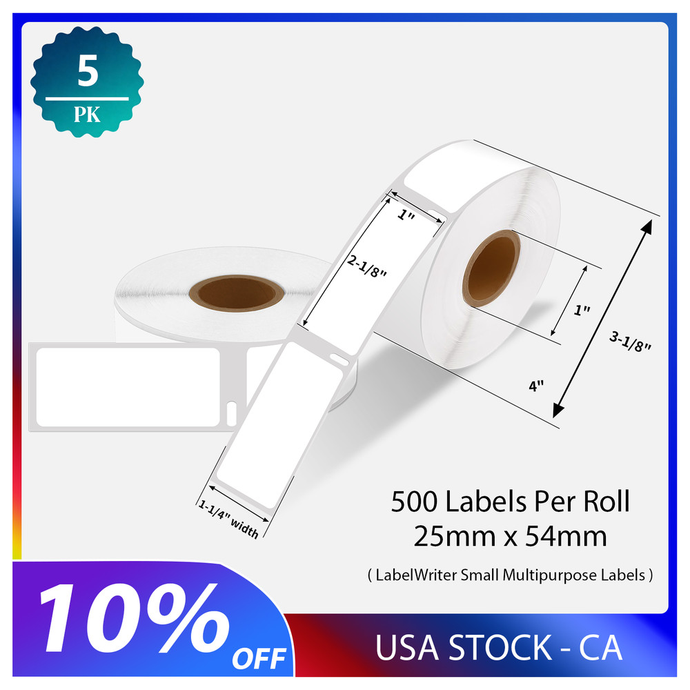 5 Rolls 25mmx54mm 500 Labels Small Multipurpose for DYMO 30336 LabelWriter 300