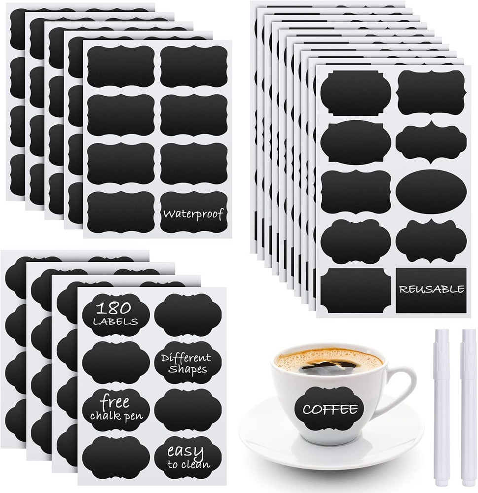 Chalkboard Labels – 180Pcs Waterproof Reusable Blackboard Stickers with 2 Free E