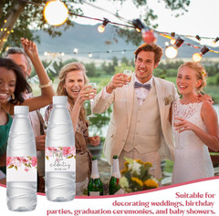 Wedding Water Bottle Labels Thank You, 50 Pcs Pink Rose Flower Wraps Floral