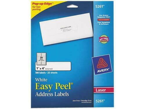 Avery Easy Peel Laser Address Labels, 1 x 4, White, 500/Pack, PK – AVE5261