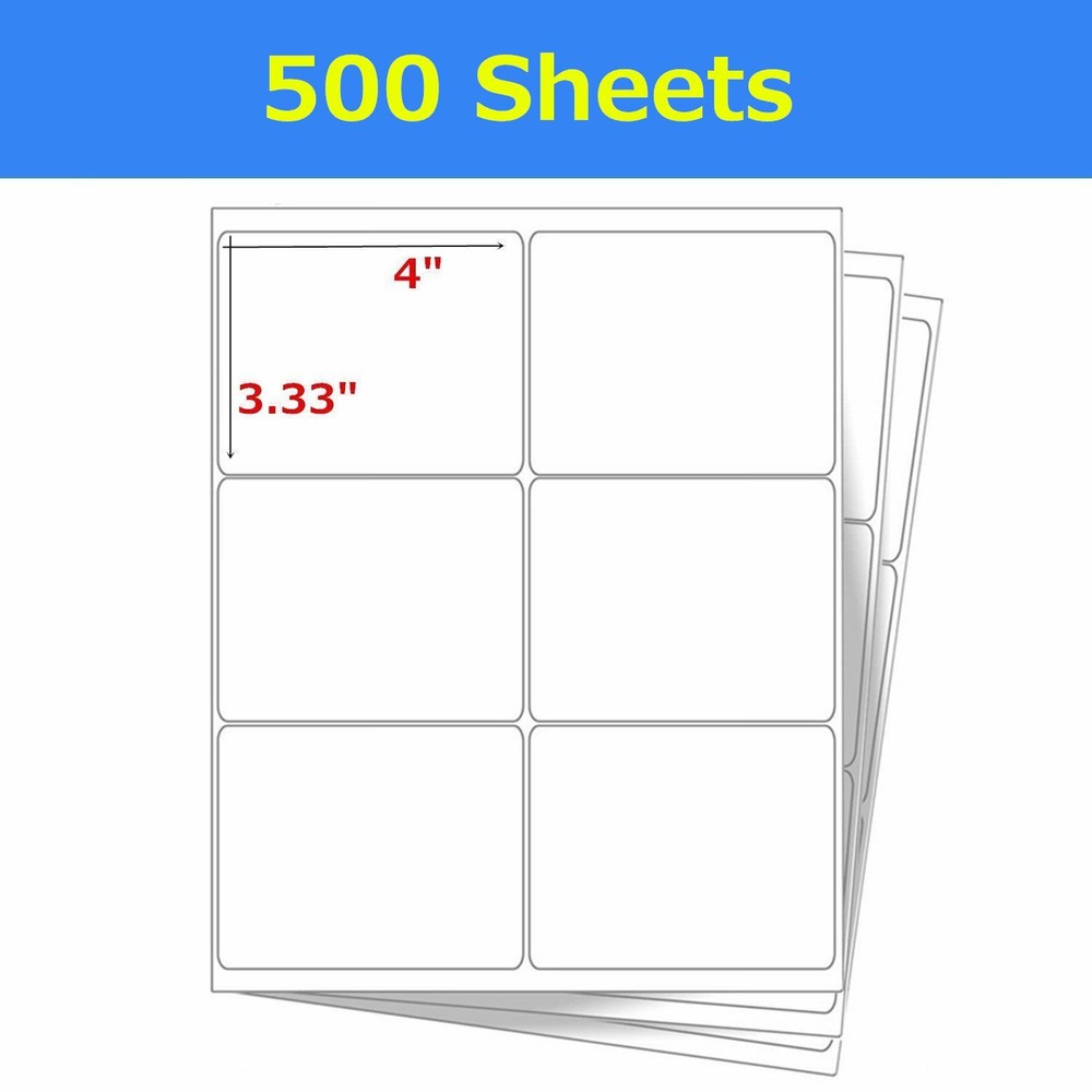 3 1/3″ x 4″ Shipping Address Labels For Laser Ink Jet Adhesive White Sticker 6UP