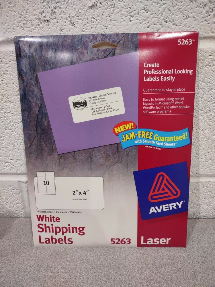 Avery Shipping Labels 2″x4″ White 10 Labels/25 Sheets #5263 New