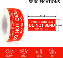3″ X 1″ Handle with Care – Do Not Bend – Thank You Shipping Stickers Labels, 250