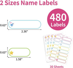 480 Labels for Kids Stuff Daycare, Waterproof Baby Name Label, Washable Bottle