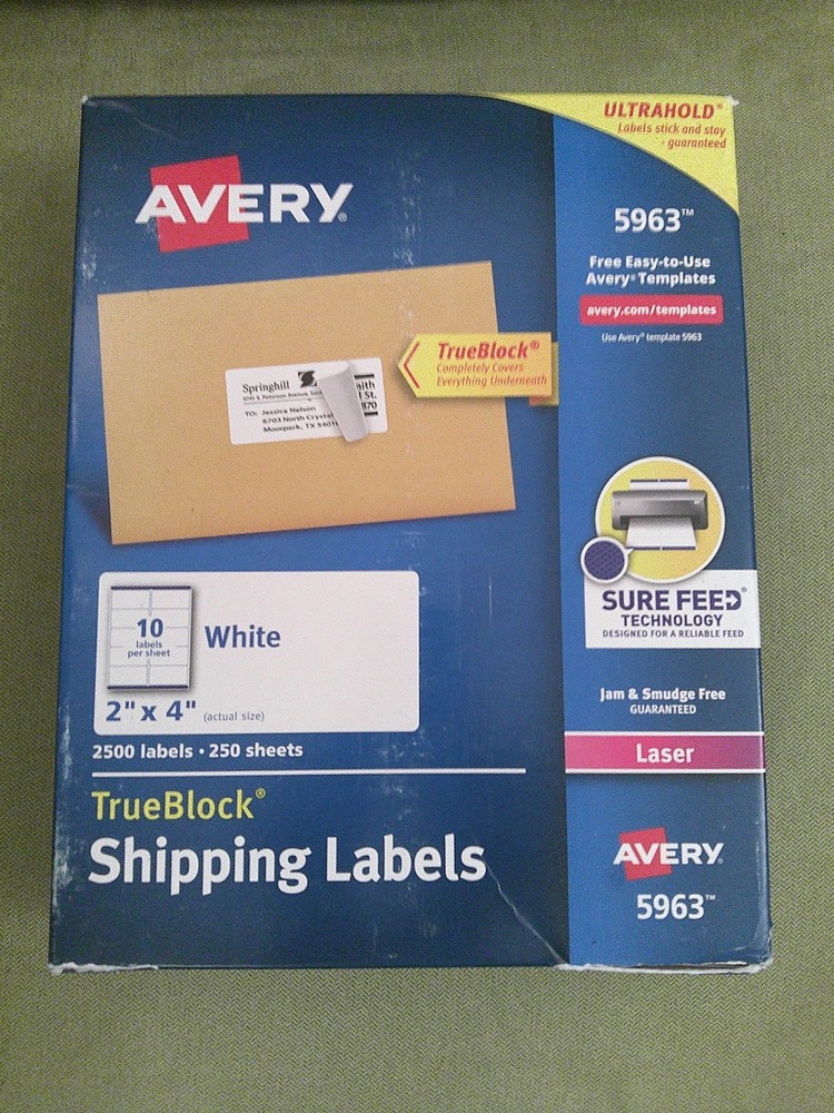 Genuine Avery 5963 Labels for Laser Printer 2″x4″ White: 50 Labels (5 sheets)