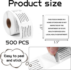 Cottage Food Law Labels – 500 Count, 1.5×1.5 Inch Ingredients Stickers