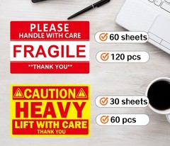 4×6 Inch Fragile Stickers and Heavy Sticker for Shipping, Moving Boxes. Stron…