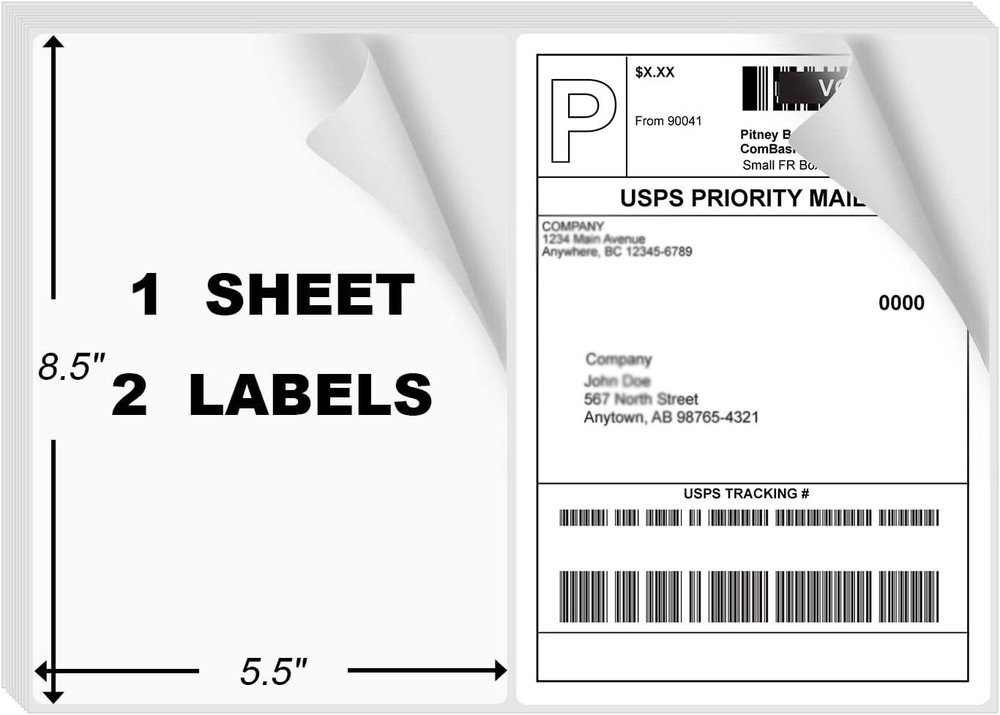 200-10000 Premium 8.5×5.5 Round Corner Shipping Labels Half Sheet Self Adhesive