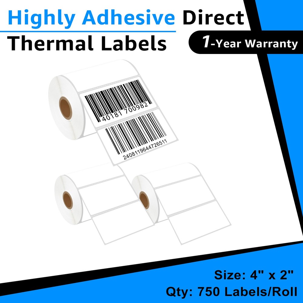 4×2 Shipping Label 750Labels/Roll PBA Free Work for Zebra Eltron Peinters 3Roll