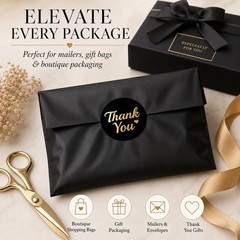 500 Thank You Stickers Roll – 1.5 Inch Black and Gold Foil Round Labels &#