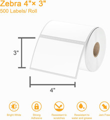 (6000 Labels 3-Proof 1″ Core) 12 Rolls 4″ X 3″ Direct Thermal Label (101Mm X 76