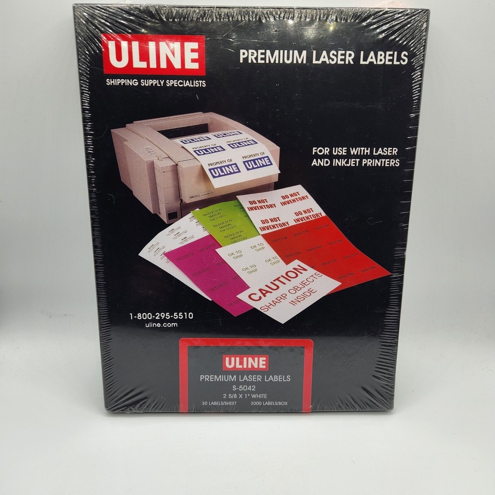 Uline S-5042 Premium Laser Labels 2 5/8 x 1 White 3000 Count 30 Per Sheet NEW