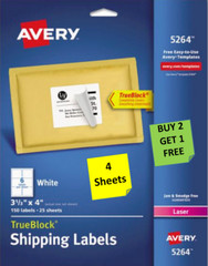 [4 Sheets] Avery 5164/5264 White Shipping Labels 3 1/3″ x 4″ LASER B2G1