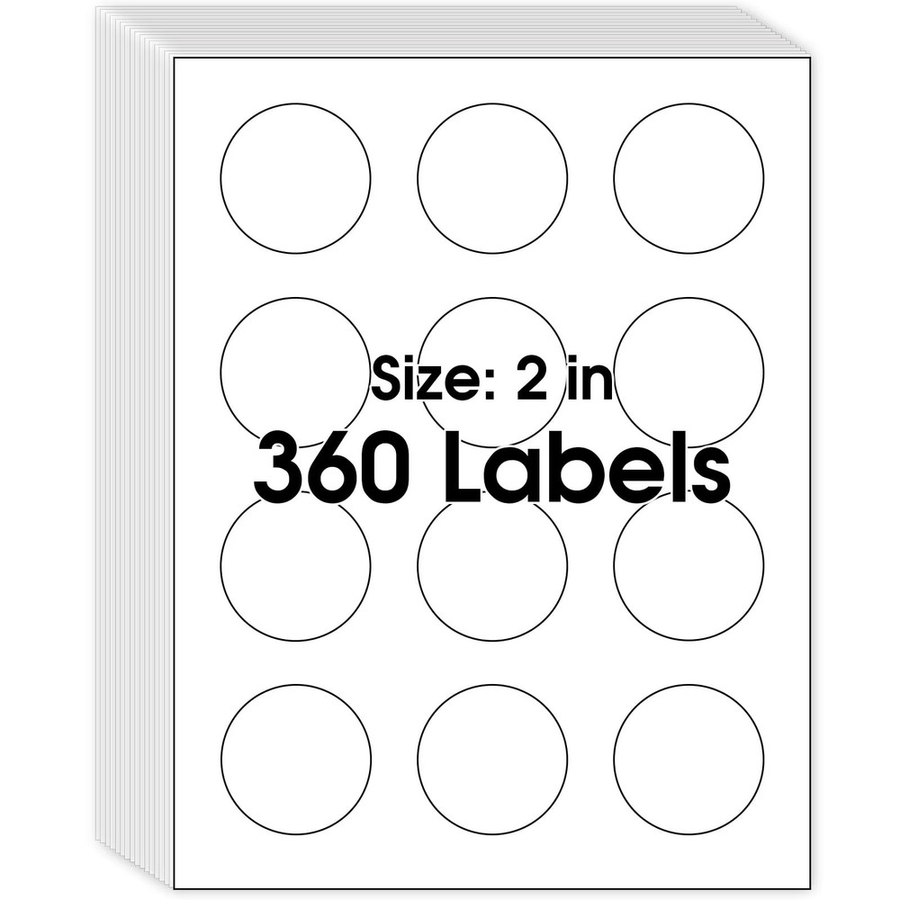 360 Count 2″ Round Matte White Labels for Inkjet or Laser Template 22807