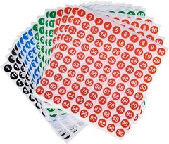 16 Sheets Small Round Number Stickers Self Adhesive Labels for Office, Home