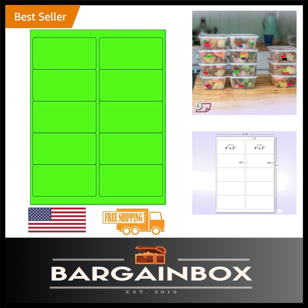 1000 Green Fluorescent Adhesive Labels for Laser & Inkjet Printers – 4×2 in