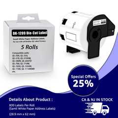 5Rolls 2.4 x 1.1 inch Barcode Labels Fit for DK-1209 Brother QL-710W QL720NW