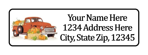 400 Fall Truck Pumpkin Personalized Return Address Labels. 1/2 inch by 1 3/4 in.