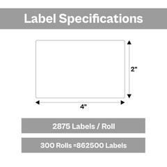 4″ x 2″ Heavy-Duty Thermal Transfer Labels – 300 Rolls/2875 Labels/Roll – White