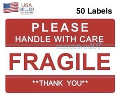 50 Fragile Handle With Care 2″×3″ Stickers Packaging Safe Mailing Adhesive Label
