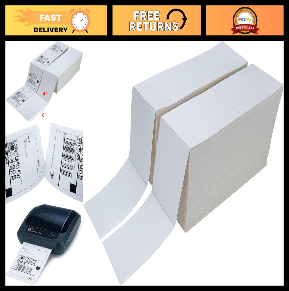 4000 Thermal Shipping Labels 4×6 Fanfold, Direct Thermal Printer Compatible, Str