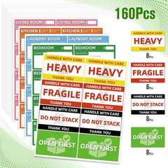 160-Count Moving Box Labels, 5 X 3 Inch Color-Coded Labels for Packing Boxes, 4