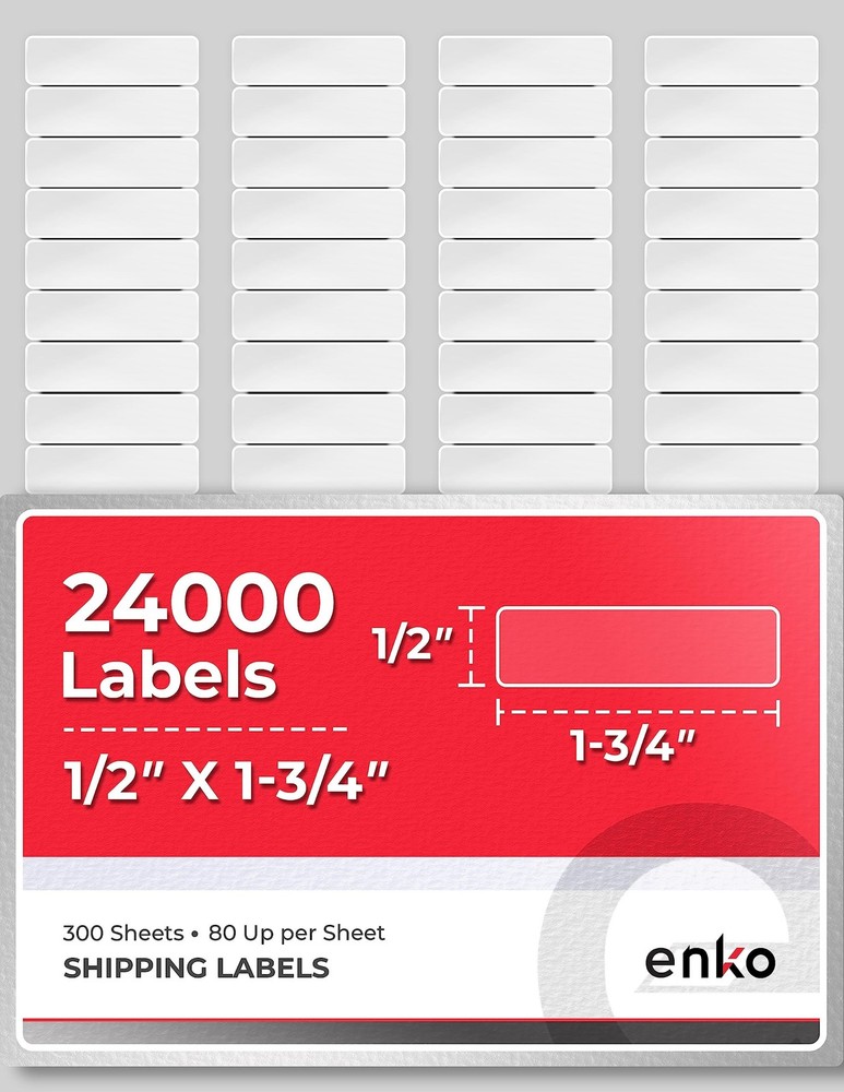 enKo 24000 Labels, 1/2 x 1-3/4 inches – White – Address, Mailing, Shipping an…