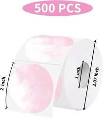 Thermal Label,2 Inch Pink Watercolor Round Thermal Printer Stickers,Self-Adhe…