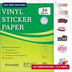 30 Sheets Printable Clear Sticker Paper for Inkjet Printer, Premium Vinyl