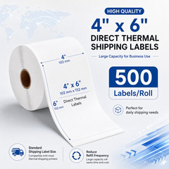 4×6 (102 mm x 152 mm) Shipping Labels 500 Labels/Roll Perforated for Zebra 4Roll