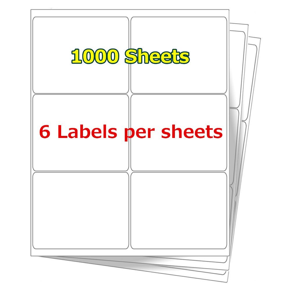 3 1/3″ x 4″ 6000 Address Shipping Laser Ink Labels 6 Per Sheet Self Adhesive USA
