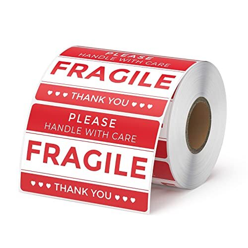 Self Adhesive Fragile Label for Shipping, Handle with Care Caution, 500Pcs 1Roll