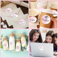 Thermal Label,2 Inch Pink Watercolor Round Thermal Printer Stickers,Self-Adhe…