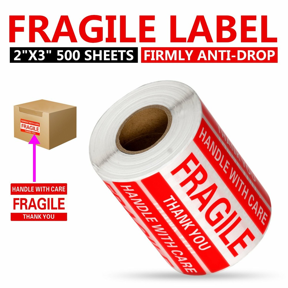 2″ x 3″ Fragile Handle With Care Thank You Stickers Labels 500 Per Roll /1-6Roll