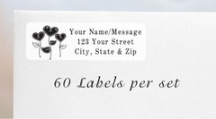 60 Personalized Return Address Labels 2/3″ x 1 3/4″ – Black Hearts Valentine